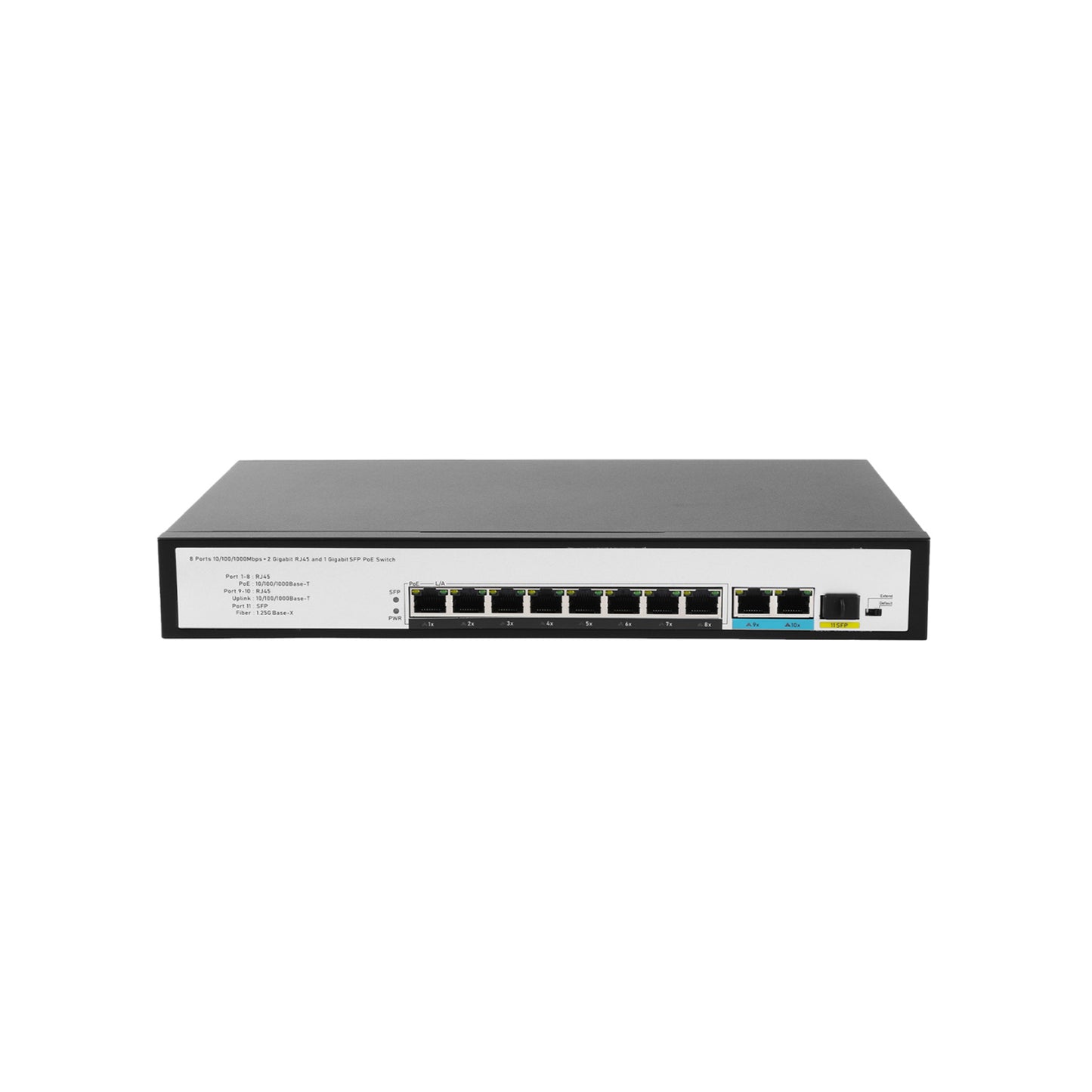 JideTech Gigabit 11-port PoE switch with Switching Capacity 22Gbps(308GP-2G1SFP)