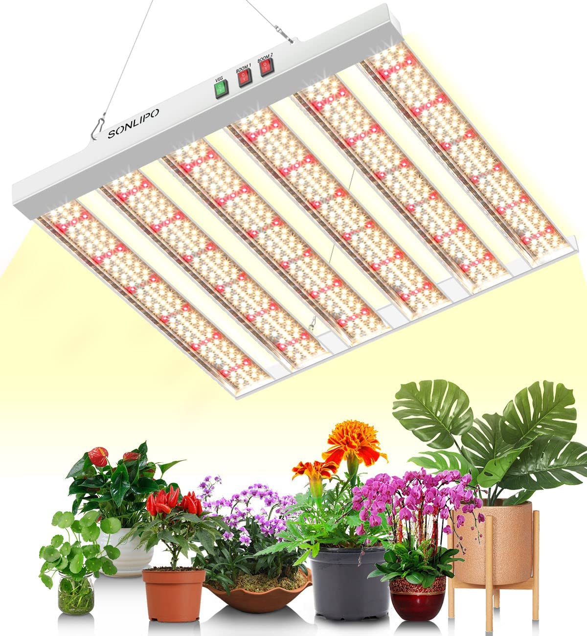 JideTech Gewächshaus-Pflanzenlampe LED 6 Balken 200W Vollspektrum LED-Wachstumslampe für Zimmerpflanzen (SPF2000-200W)