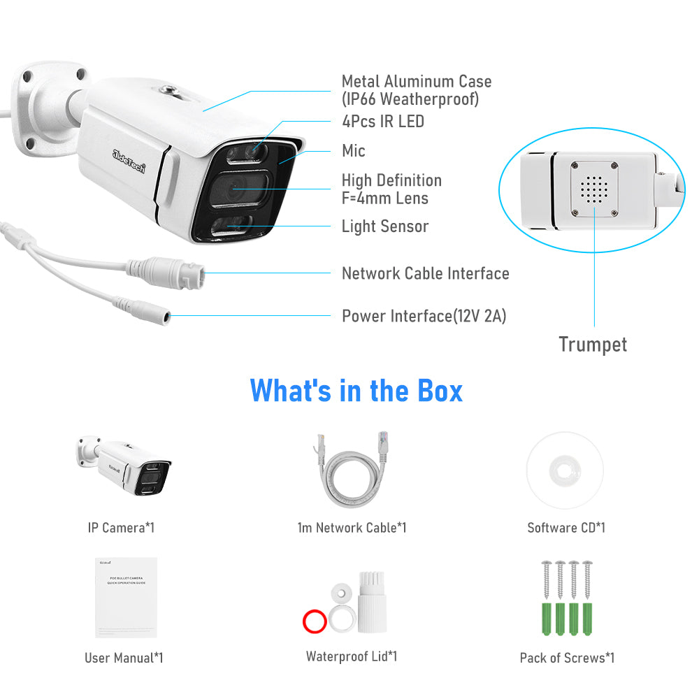 JideTech 5MP/8MP POE Bullet-Kamera Außenkamera (BC60-5MP)