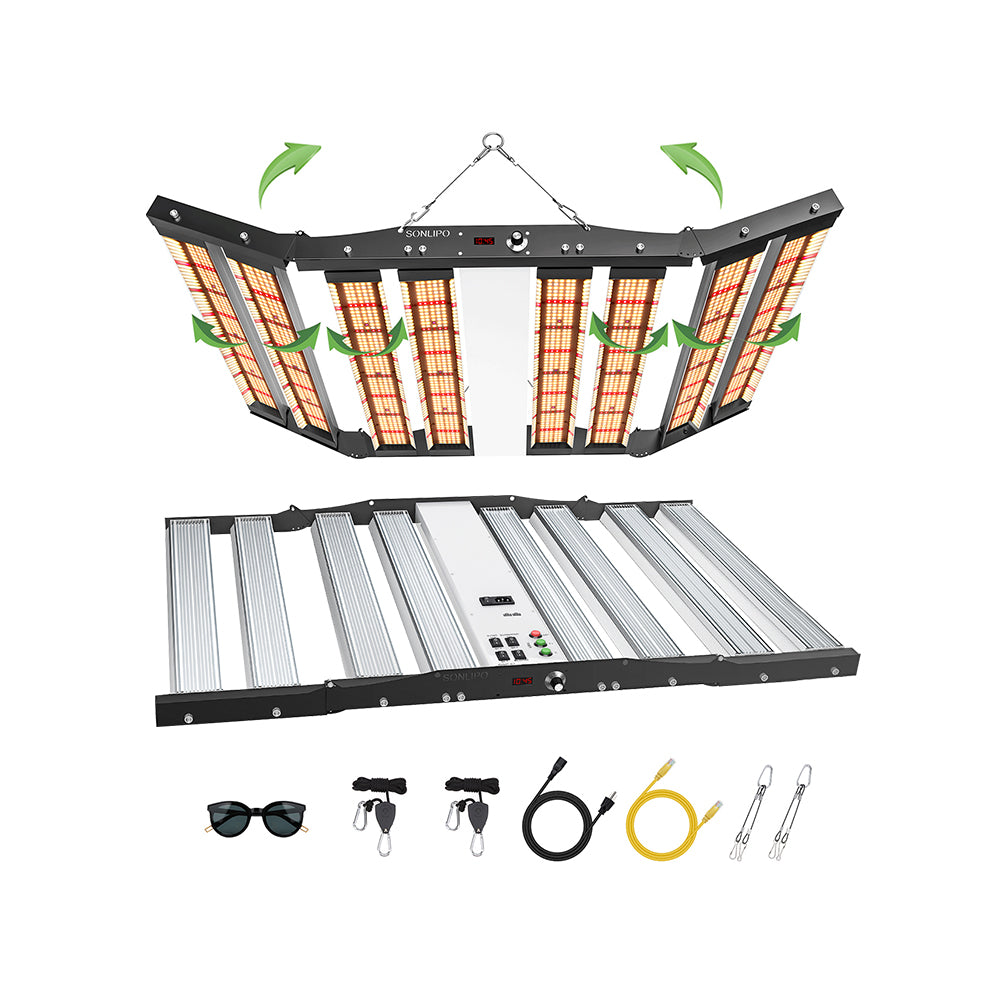 JideTech LED-Pflanzenlampe Samsung LED 8-Leiste Verstellbar 650W Vollspektrum LED-Wachstumslampe Gartenbau Zimmerpflanzen (SPC6500-650W) 
