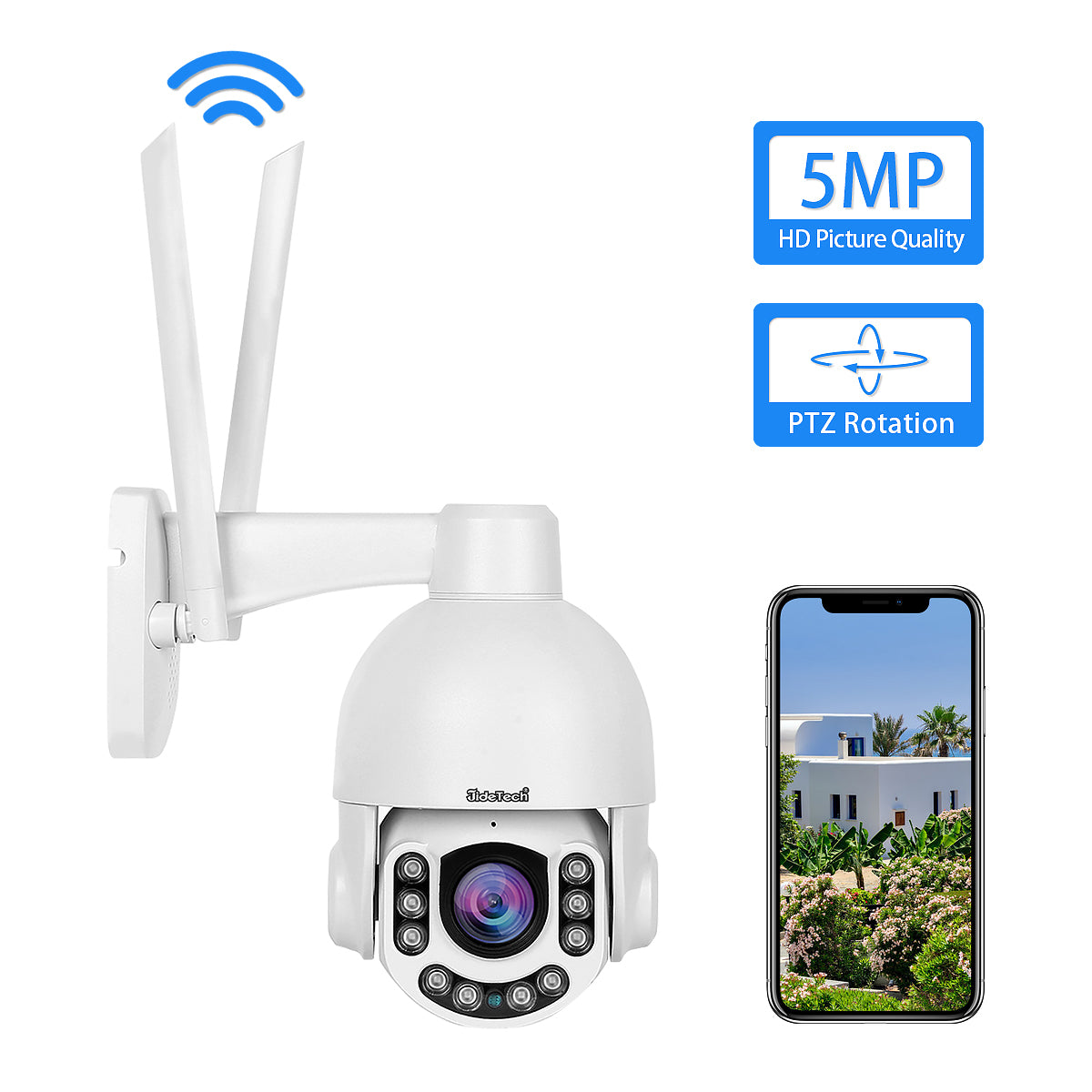 JideTech 5MP/8MP PTZ WiFi Camera Outdoor 5X Optical Zoom Camera with Auto-Tracking Camera