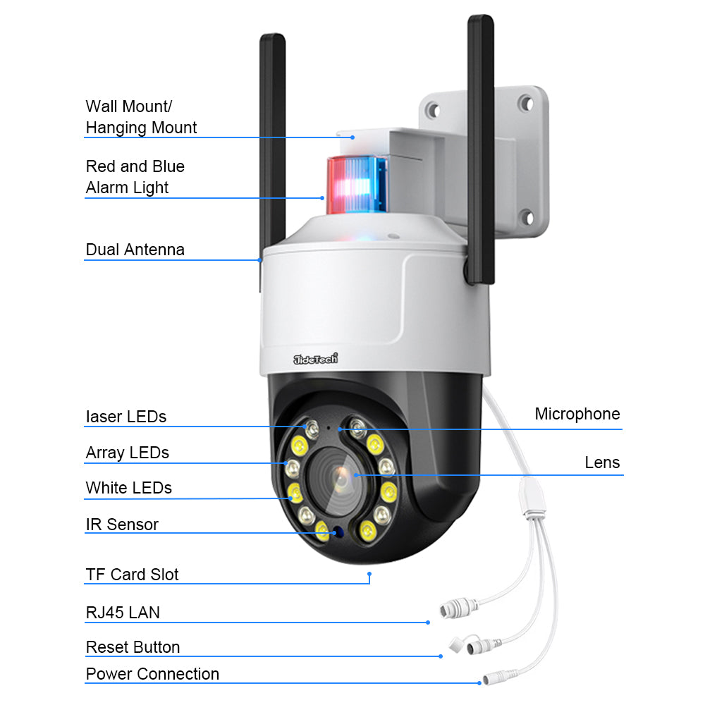 JideTech 3.5inch 10X 5MP 4G (Red & Blue Alert ) PTZ Camera  (Q6-10X-5MP4G)