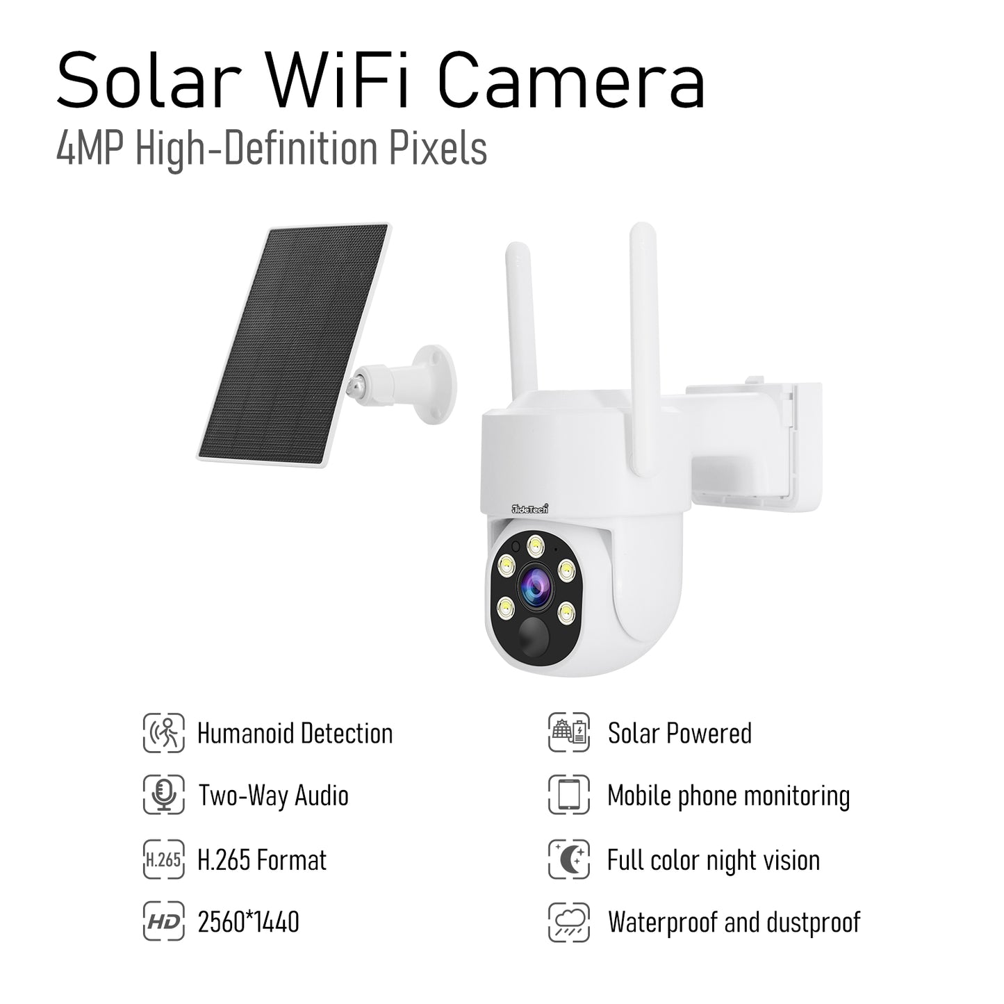 JideTech 4MP WIFI Mini Solarkamera mit intelligenter Warnung (S7-4MPW) 