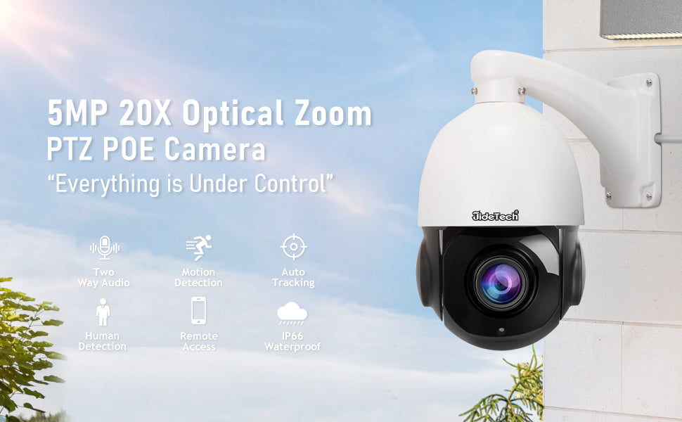JideTech 5MP POE 20X Optischer Zoom PTZ IP-Sicherheitskamera Wasserdicht IP66 (P2-20X-5MP) 