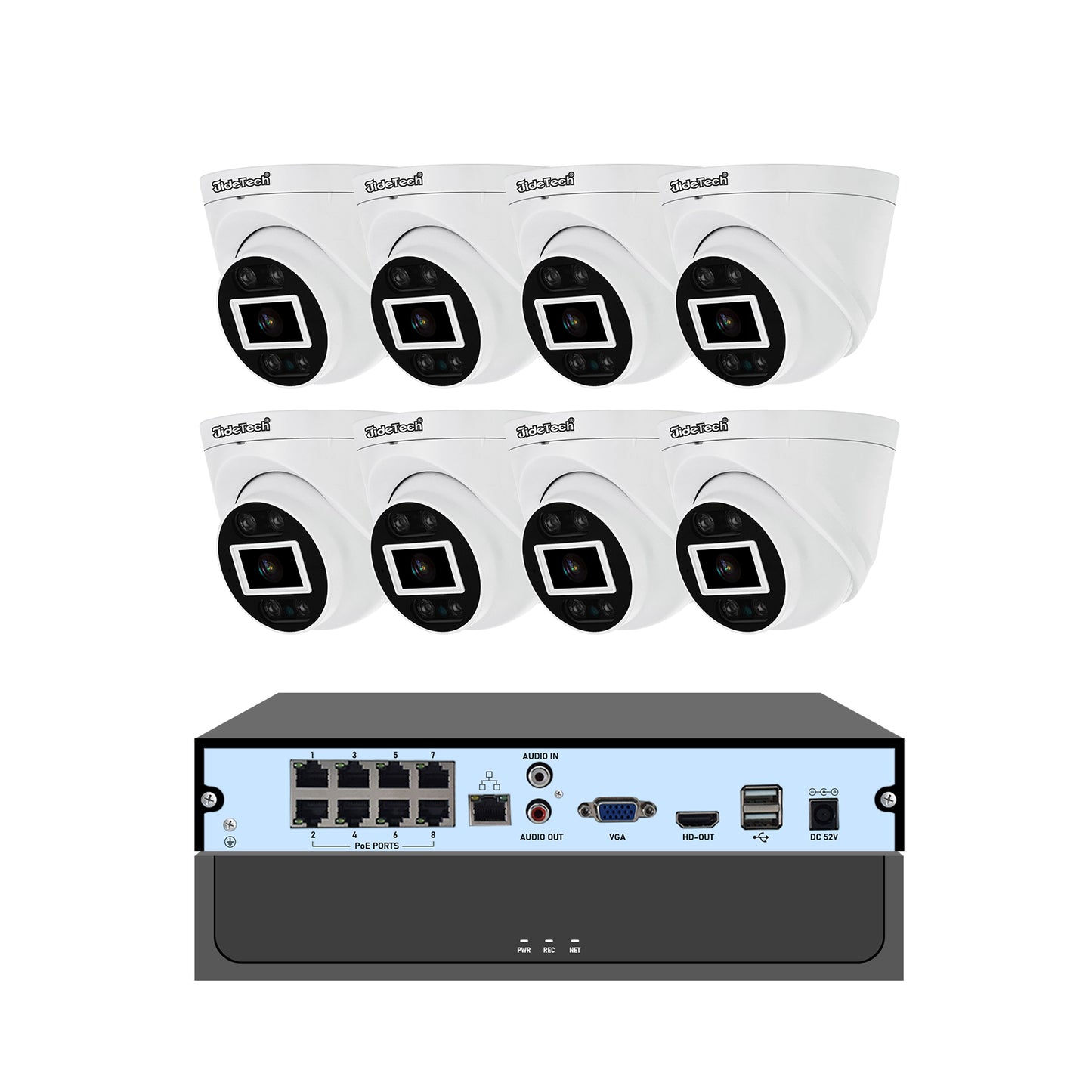JideTech 5MP/8MP 8-Kanal PoE Dome-Kamera mit NVR Sicherheitskamera-Kit (NK5-8H-5MP) 
