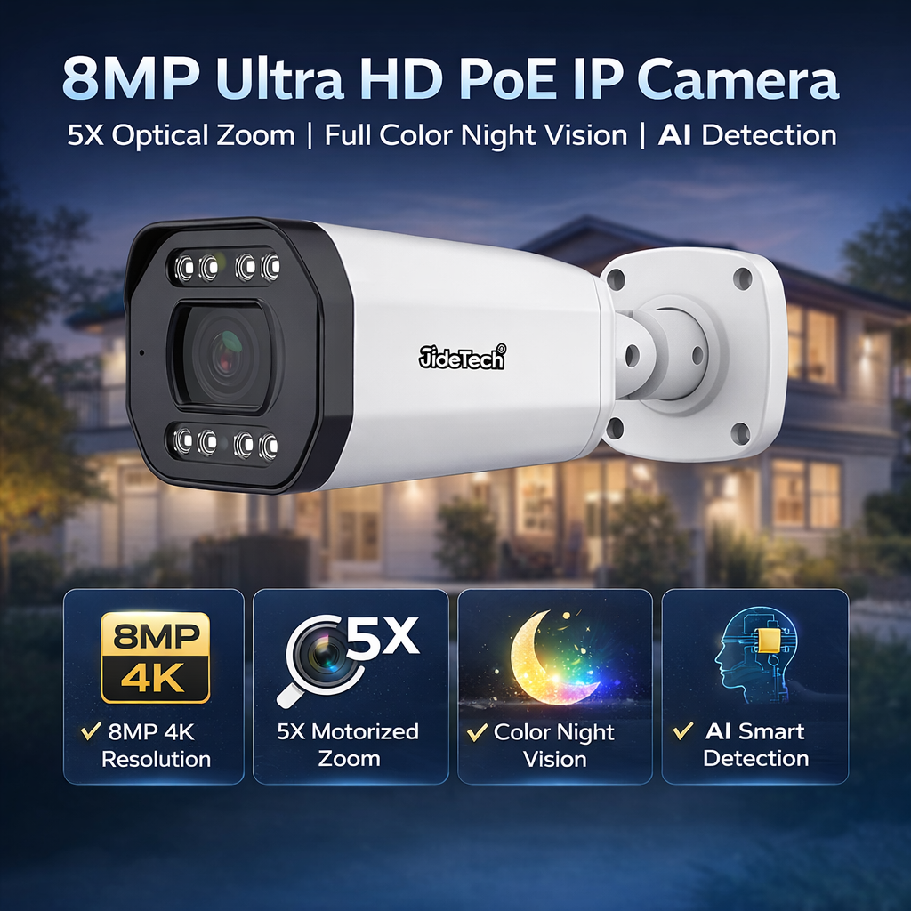 JideTech 8MP 5X Motorized Zoom Full Color Night Vision PoE IP Camera (BC2V-8MP)