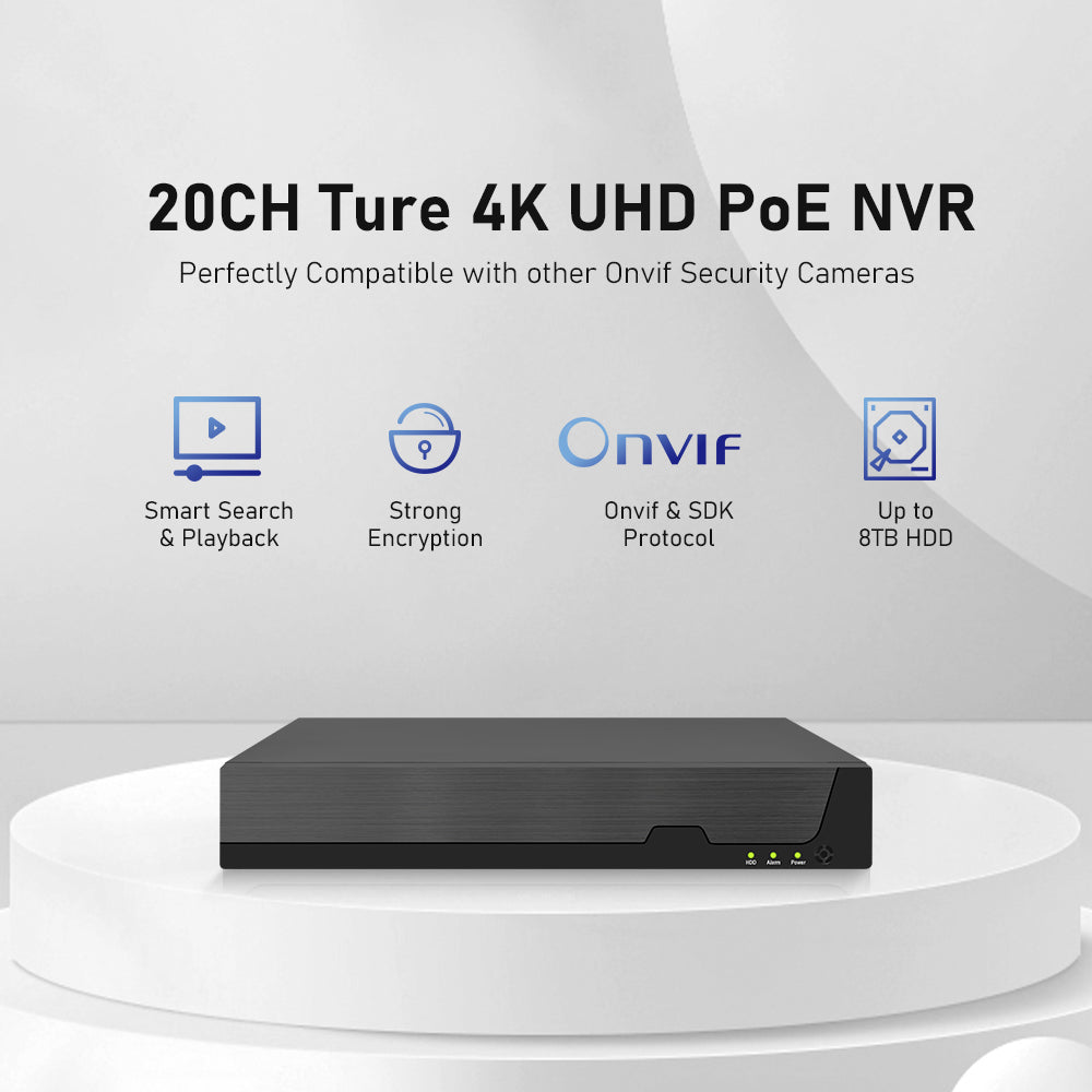 JideTech 20CH 8MP NVR Netzwerk-Videorekorder mit Unterstützung für 1HDD (MN3120B) 