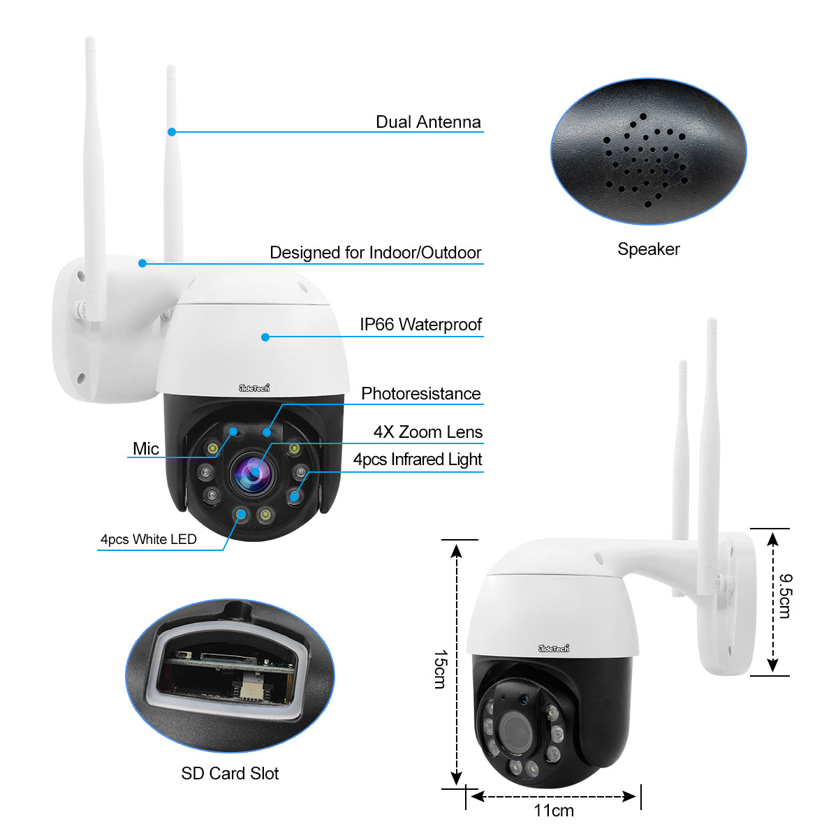JideTech 5MP 5X Zoom Wi-Fi &amp; 4G PTZ IP-Kamera mit europäischer SIM-Karte (P16-5MPW-4G) 
