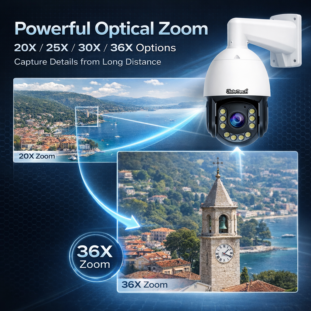 JideTech 8MP 36X Optical Zoom IR Distance 500M PoE PTZ IP Camera (P22)