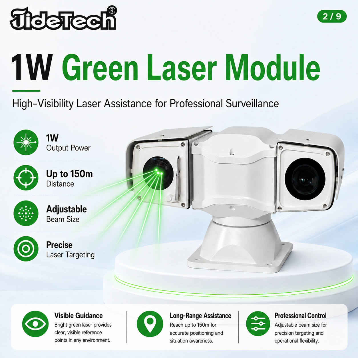 LC002 4MP 36X Green Laser PTZ Camera with 1W Laser, 150m Distance, POE & Adjustable Beam Size