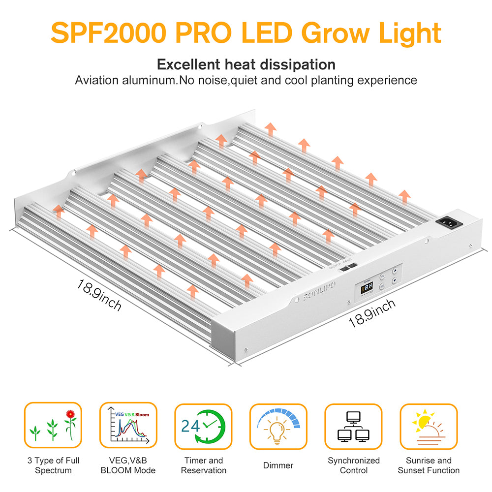 JideTech LED-Pflanzenlampe 200W 4x4ft Ausleuchtung Vollspektrum Wachstums- &amp; Blütephase Dimmer Timer (200W SPF2000PRO) 