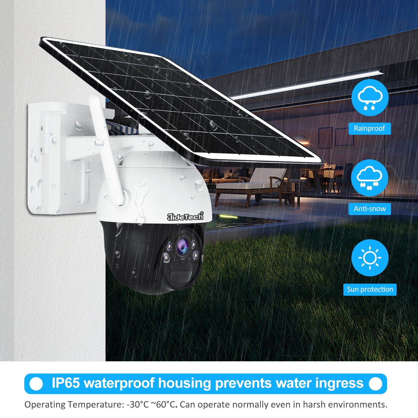 JideTech 4MP Drahtlose, solarbetriebene Sicherheits-IP-Kamera für den Außenbereich mit 10800-mAh-Akku (S5-4MPW) 