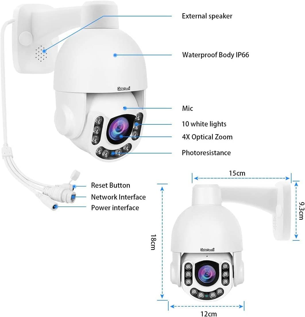 JideTech Outdoor PTZ PoE Sicherheitskamera, HD 5MP IP-Kamera mit automatischer Verfolgung und 5-fachem Zoom 