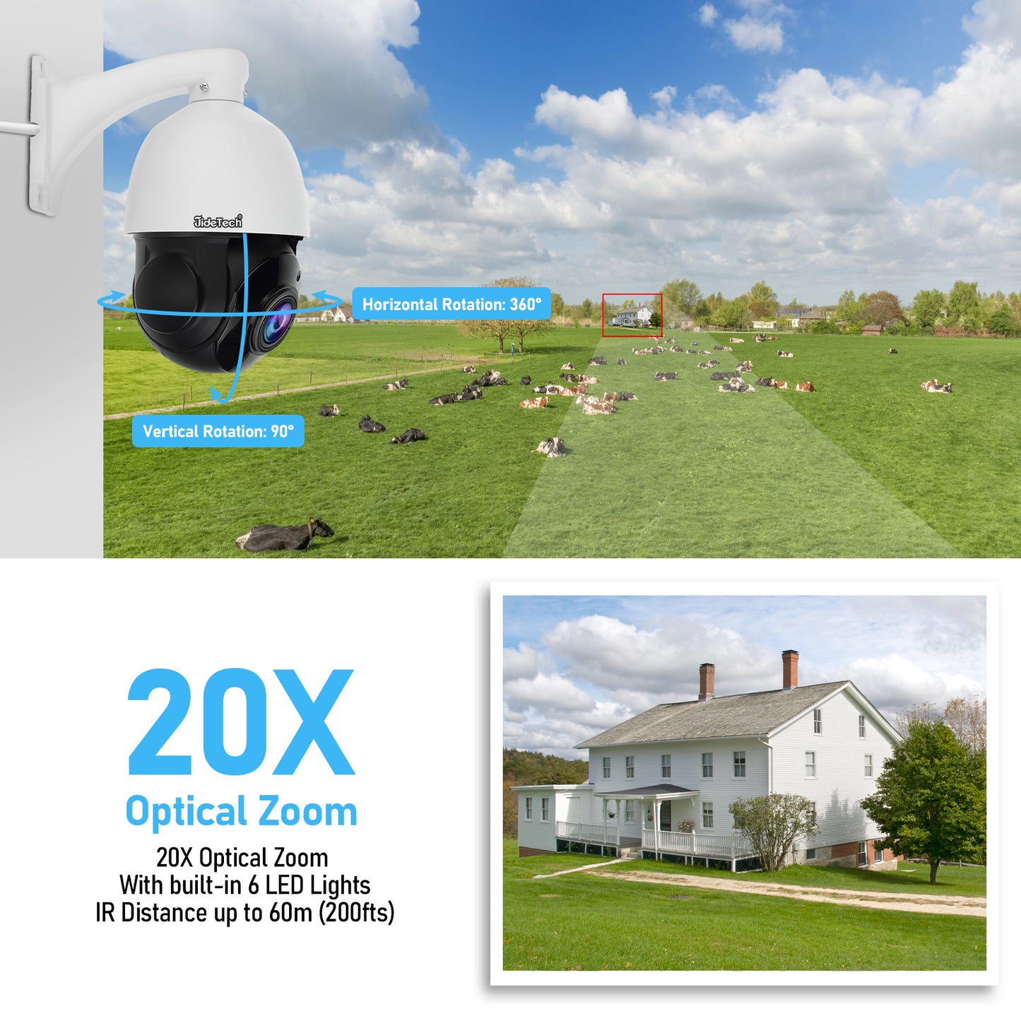 JideTech 5MP/8MP PoE 20X Optischer Zoom Infrarot PTZ IP-Kamera (P2)