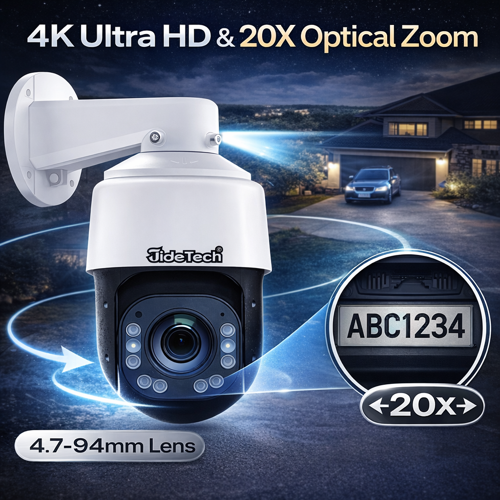 JideTech 8MP 20X Optical Zoom Absolute Positioning PoE PTZ IP Camera (P7-20X-8MP)