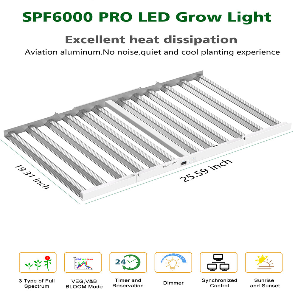 JideTech LED-Pflanzenlampe 600W mit Vollspektrum-Dimmer und Timer für Wachstums- und Blütephase, energiesparende LED-Pflanzenleuchte (600W SPF6000PRO) 