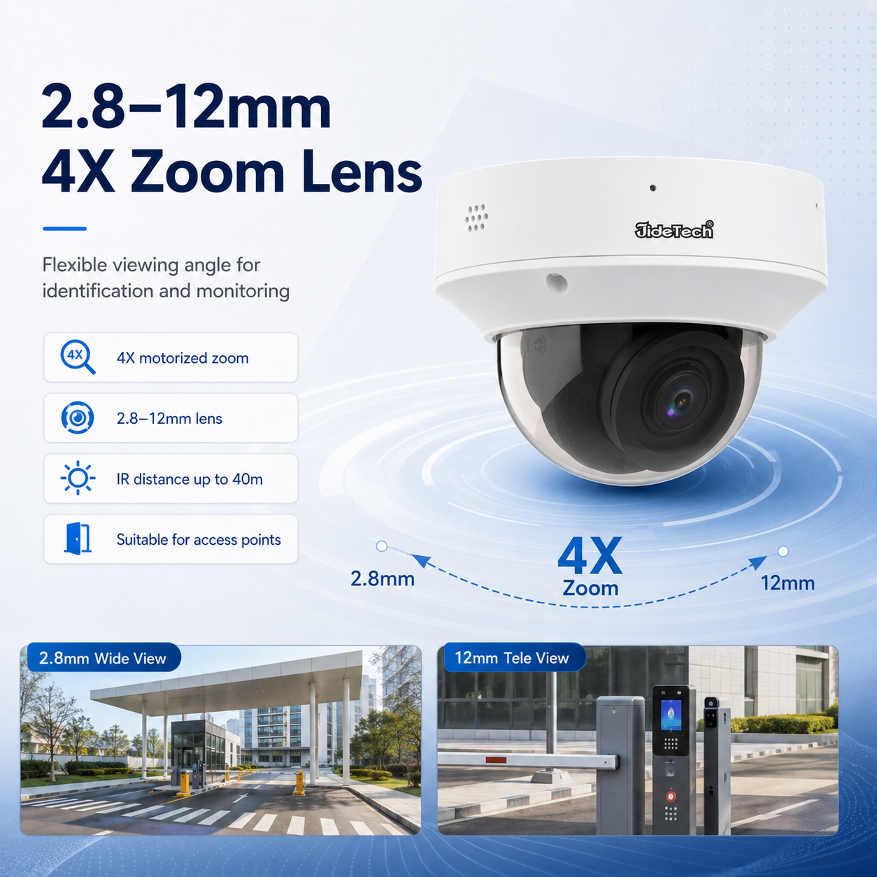JideTech 4MP/8MP Face Recognition LightHunter WDR Dome IP Camera with 4X Zoom, PoE, Face Capture & Comparison A3238