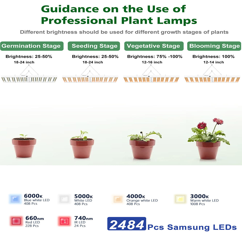 JideTech LED-Pflanzenlampe 600W mit Vollspektrum-Dimmer und Timer für Wachstums- und Blütephase, energiesparende LED-Pflanzenleuchte (600W SPF6000PRO) 