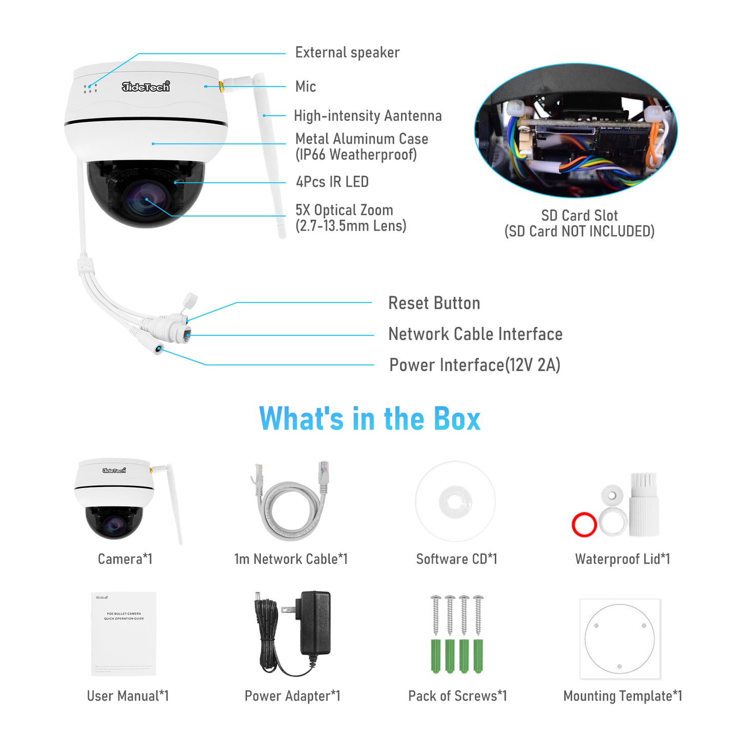 JideTech 5X 8MP Wi-Fi 2.5-inch Metal PTZ Camera (P1 Plus-5X-8MPW)