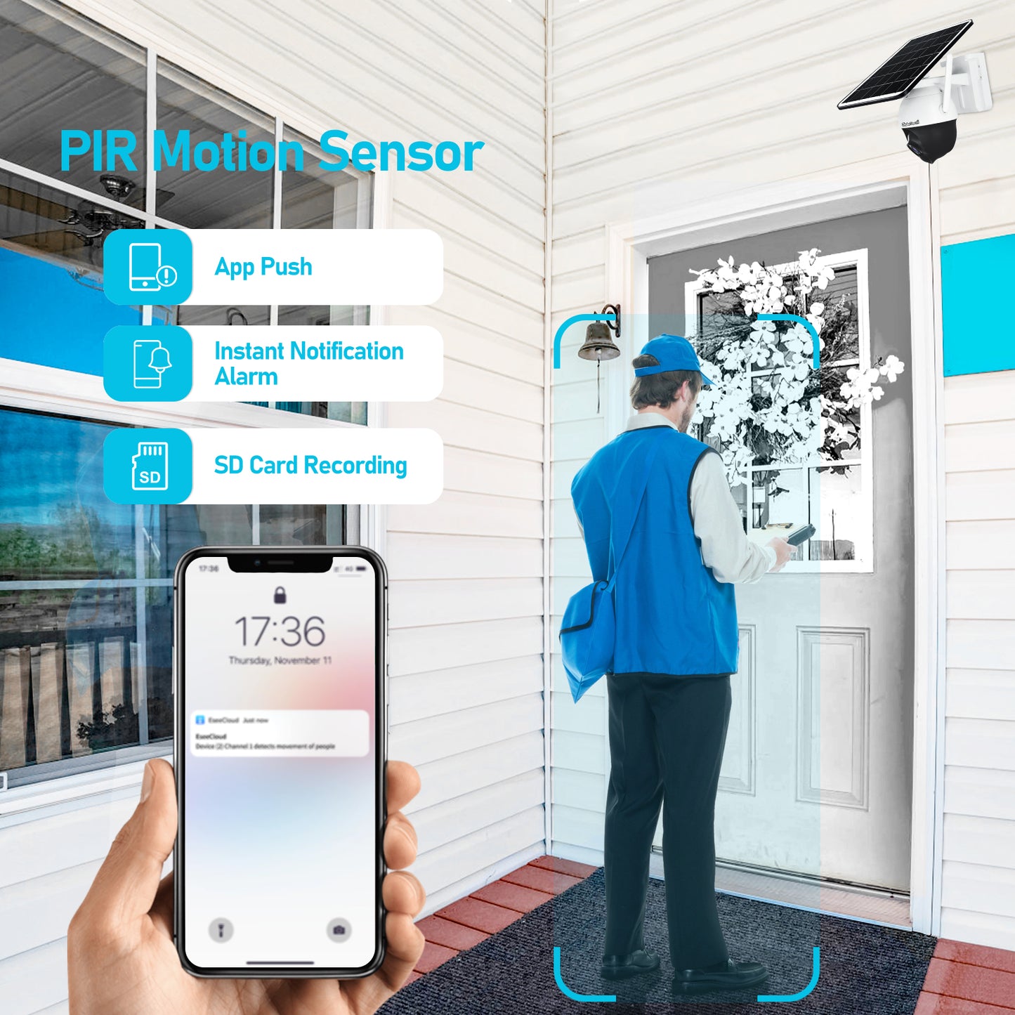 JideTech 4MP WIFI Mini-Solarkamera mit Echtzeit-Push-Alarm (S5-4MPW) 