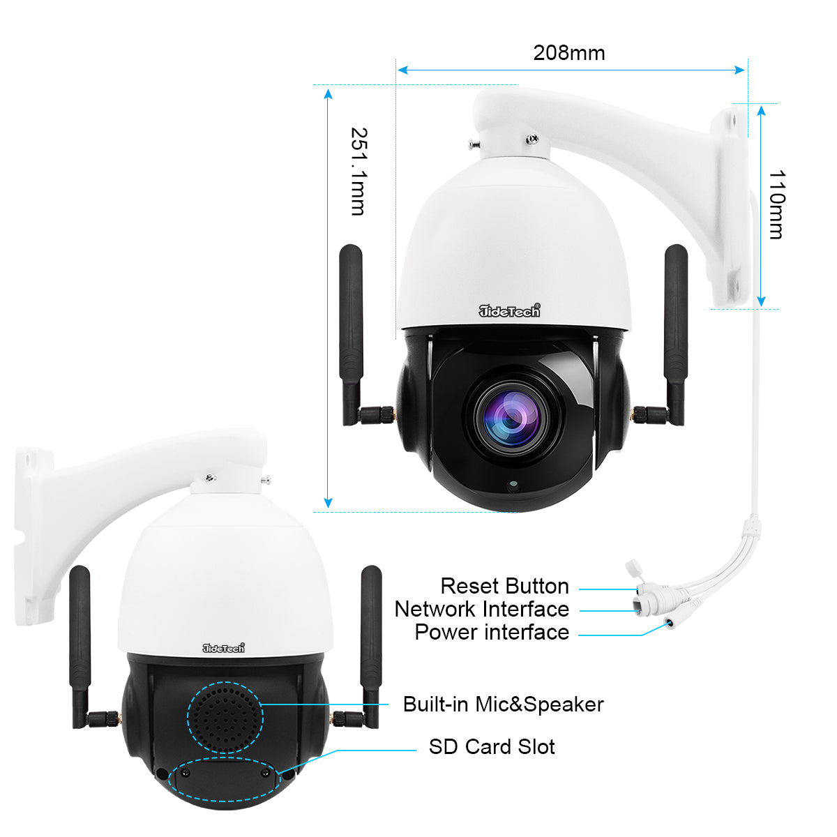 JideTech 5MP/8MP WIFI 20X Zoom PTZ IP-Kamera (P2-20X-5MPW)