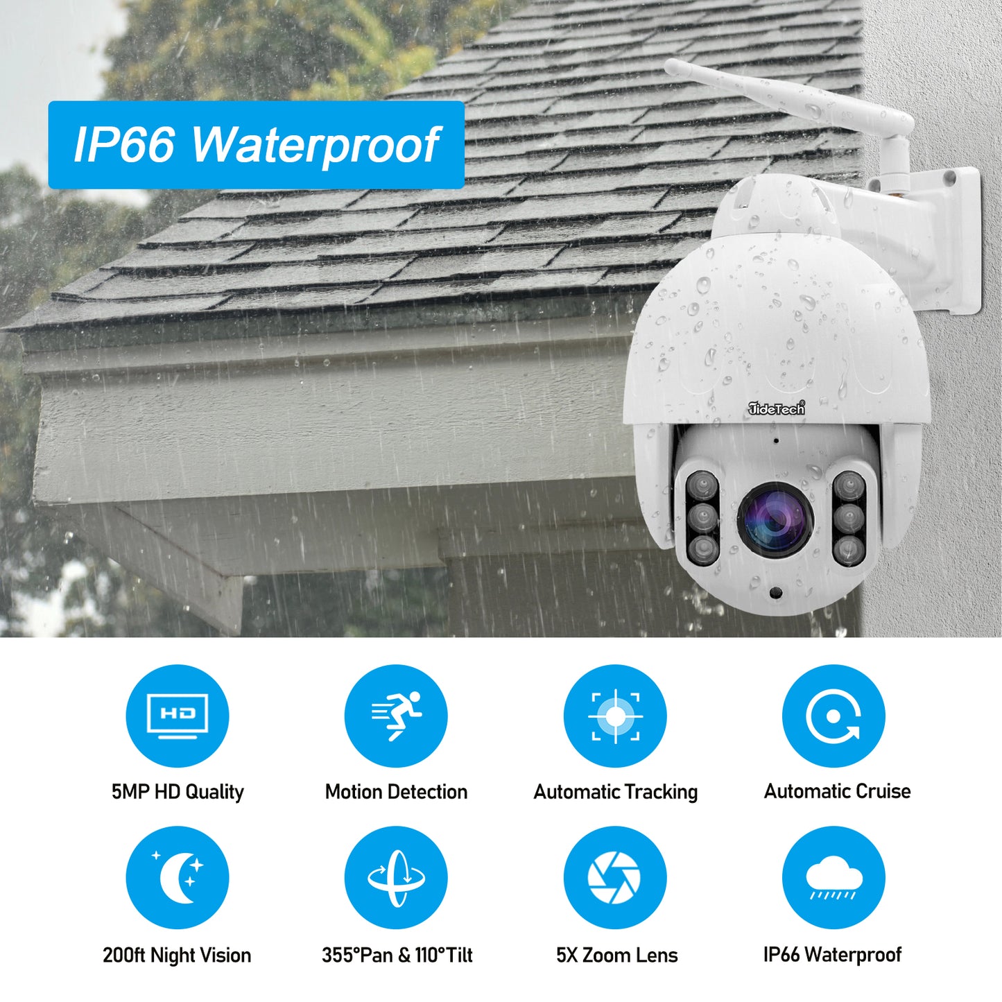 JideTech 5MP WiFi 5X Zoom PTZ IP-Kamera für Innen und Außen, ab Lager Großbritannien, versandkostenfrei (P3-5X-5MPW) 