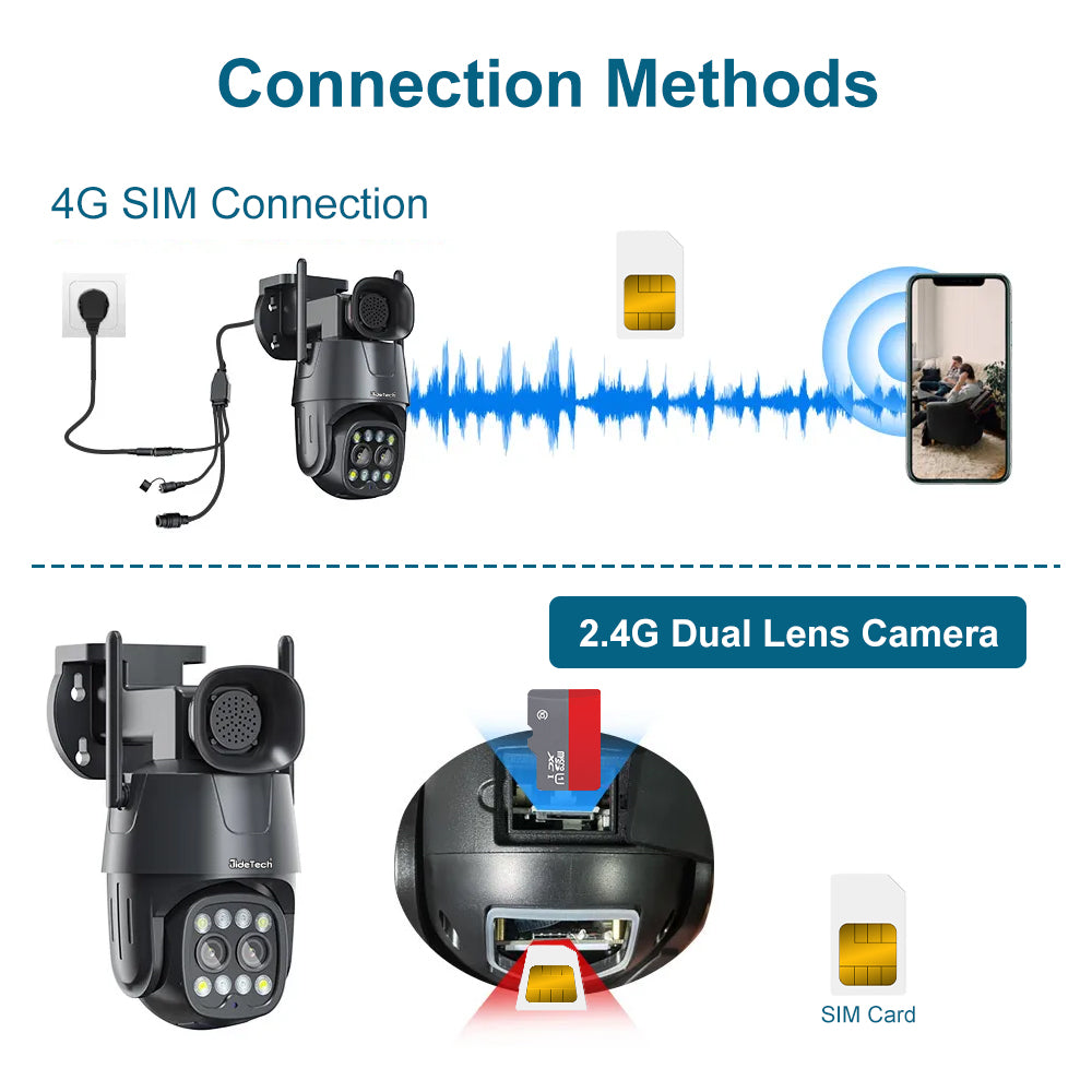 JideTech 8MP Dual Lens 4G Wi-Fi PTZ-Kameras (Q4-8MP4G) 