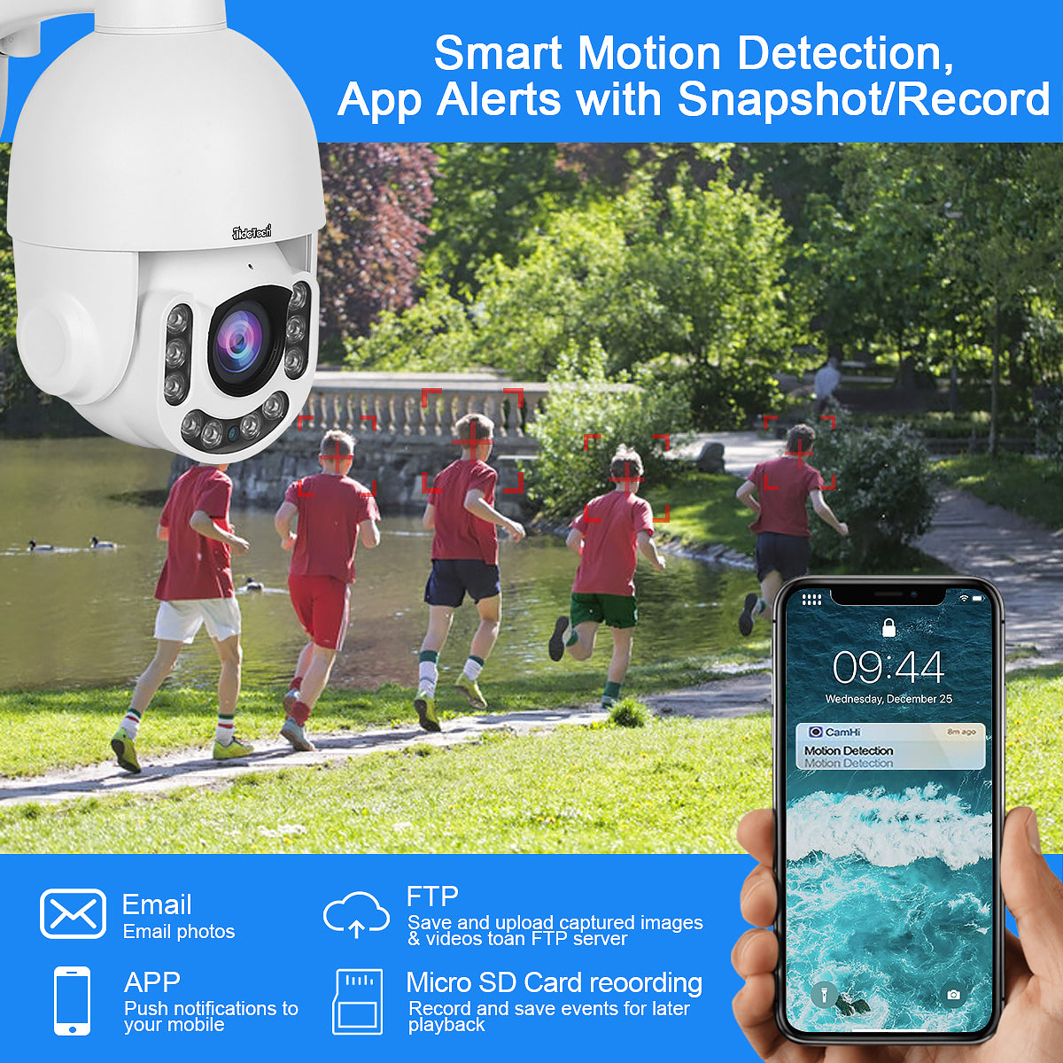 JideTech 5MP/8MP PTZ WiFi Camera Outdoor 5X Optical Zoom Camera with Auto-Tracking Camera