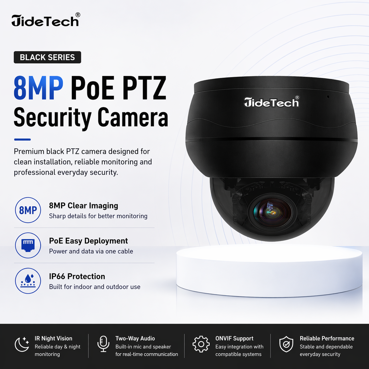 JideTech 8MP 10X Zoom (Hybrid zoom) PoE Dome PTZ IP Camera (P1 PLUS)