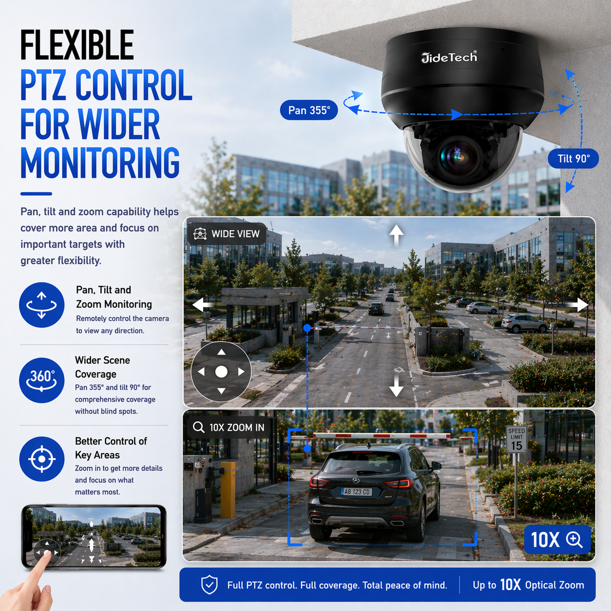 JideTech 8MP 10X Zoom (Hybrid zoom) PoE Dome PTZ IP Camera (P1 PLUS)