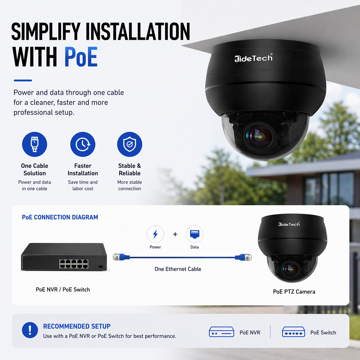 JideTech 8MP 10X Zoom (Hybrid zoom) PoE Dome PTZ IP Camera (P1 PLUS)