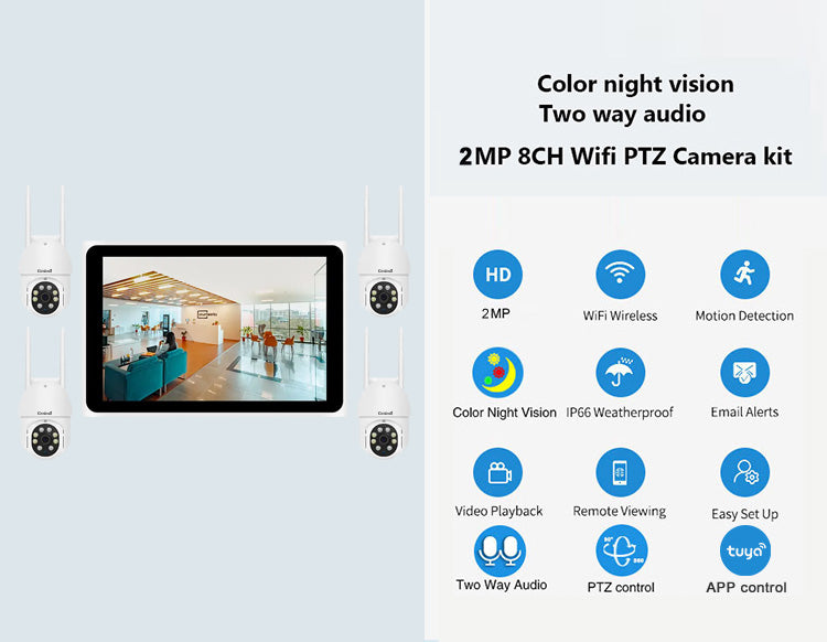 JideTech 3MP 8CH Drahtlose IP-Kamera mit HD Slim 10,1 Zoll 1x 8CH 1080P All-in-One-Bildschirm-Host (NK4-8H-3MPW-QD) 