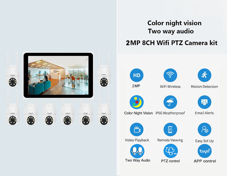 JideTech 3MP 8CH Drahtlose IP-Kamera mit HD Slim 10,1 Zoll 1x 8CH 1080P All-in-One-Bildschirm-Host (NK4-8H-3MPW-QD) 