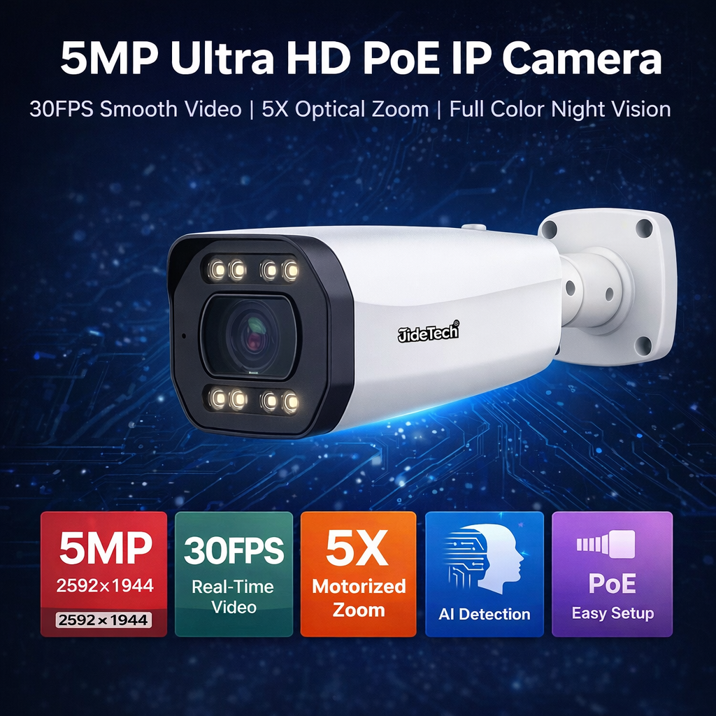 JideTech 5MP 5X Motorized Zoom Full Color Night Vision PoE IP Camera (BC2V-5MP)