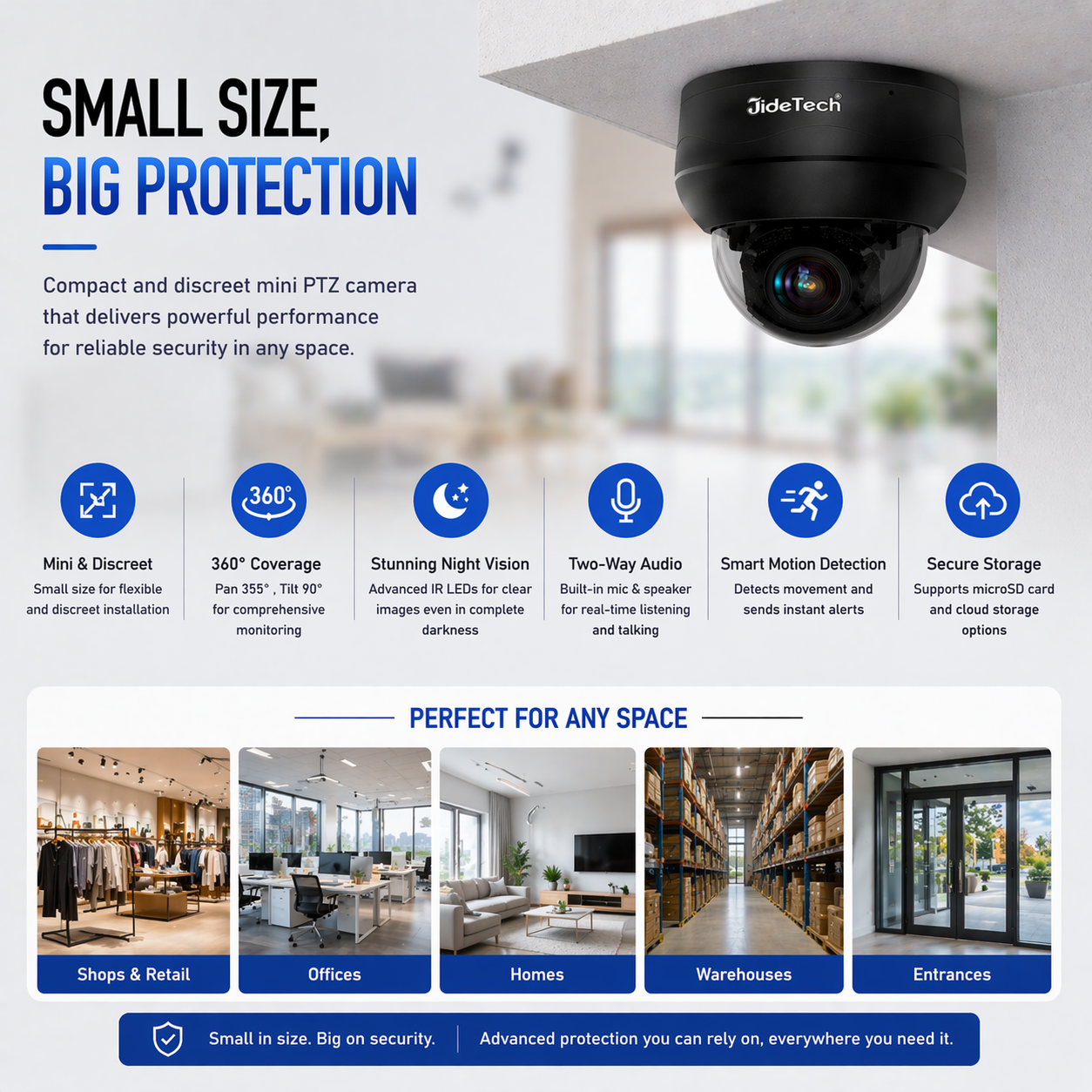 JideTech 8MP 10X Zoom (Hybrid zoom) PoE Dome PTZ IP Camera (P1 PLUS)