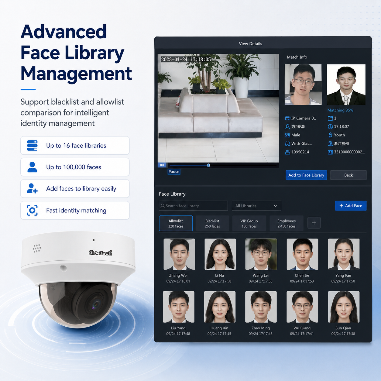 JideTech 4MP/8MP Face Recognition LightHunter WDR Dome IP Camera with 4X Zoom, PoE, Face Capture & Comparison A3238
