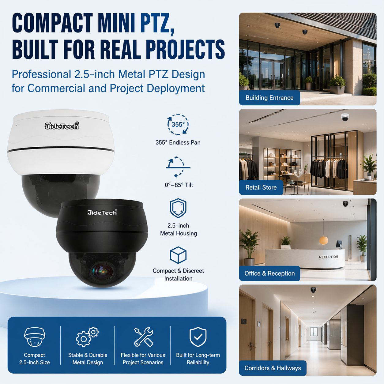 JideTech P1 Plus 8MP 5X Optical Zoom Dome PoE PTZ IP Camera with Auto Tracking