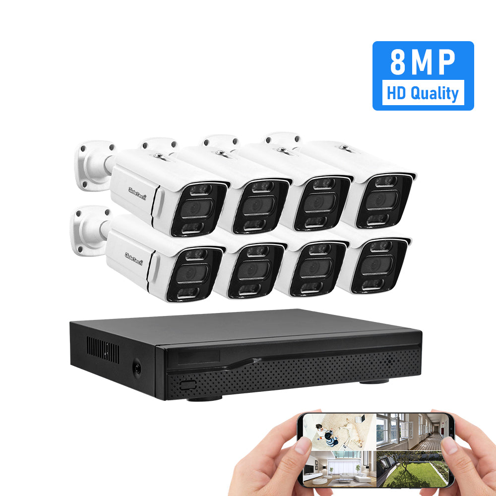 JideTech 8MP 4K POE Sicherheitssystem 8-Kanal Wasserdichte Bullet-Kameras Set (NK2-8H-8MP) 